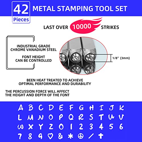 BESTNULE 42PCS Metal Stamping Kit, Number and Letter Stamp Set (A-Z, 0-9 and&,Love Symbol), Industrial Grade Hardened Carbon Steel, Perfect for BESTNULE