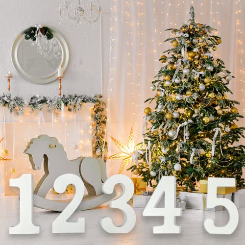 AOCEAN 6 Inch White Wood Numbers, Unfinished Wood Numbers for Wall Decor Decorative Standing Numbers Slices Sign Board Decoration for Craft Home AOCEAN