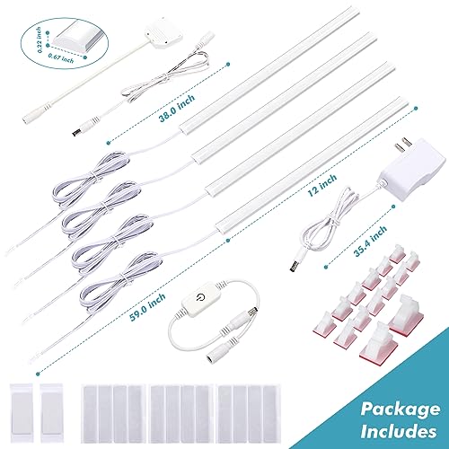 JUSJUBR 4PCS x 12inch Display Cabinet Lights Warm White, Dimmable LED Shelf Lighting with Memory Function, Bookshelf Lighting, LED Lights for Display JUSJUBR