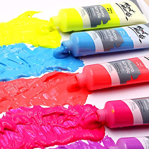 Mont Marte Fluoro Acrylic Paint Set, 8 x 1.02oz (36ml) Tubes, 8 Colors, Suitable for Most Surfaces Including Canvas, Card, Paper and Wood MONT MARTE