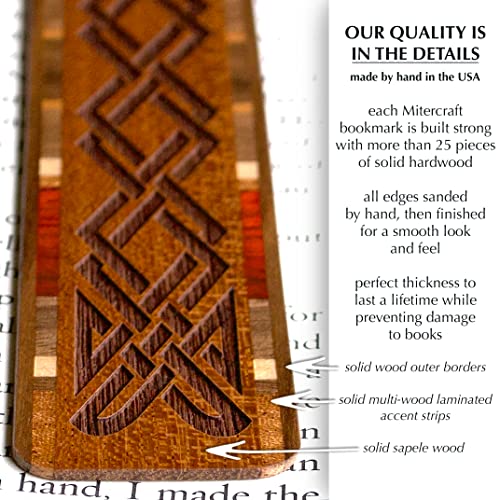 Celtic Knot Engraved Handmade Wooden Bookmark on Sapele Hardwood - Made in USA - Also Available Personalized Mitercraft