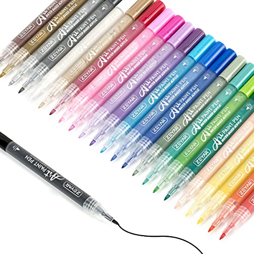 ZEYAR White and Black Acrylic Paint Pen, Water Based, Set of 7, Extra Fine Point, Great for Rock Painting, Ceramic, Glass, Wood