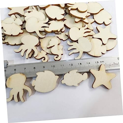 Garneck 50pcs Pieces Crafts for Kids Blank Wooden Animals Wood Octopus Ocean Animals Wood Cutouts Unfinished Wood Cutouts Hangers to Decorate Wooden Garneck