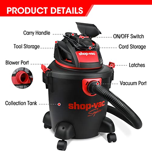 Shop-Vac 5 Gallon 3.5 Peak HP Wet/Dry Vacuum, Portable Heavy-Duty Shop Vacuum 3 in 1 Function with Attachments for House, Garage & Workshop, Shop-Vac