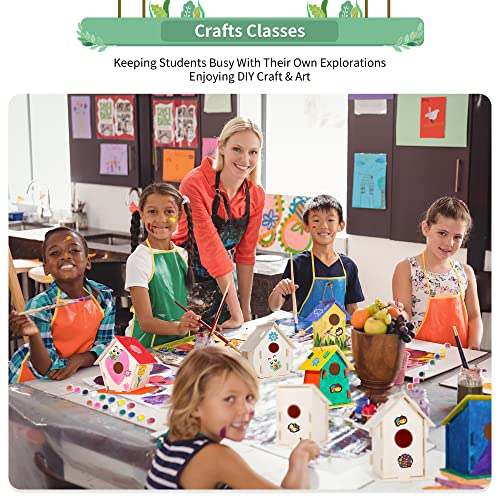 6 Pack Large DIY Bird Houses Kits for Kids, Kids Crafts Wood Houses for Crafts Class Parties, DIY Crafts and Art Birdhouse Kits, Paint Strips, ILHSTY