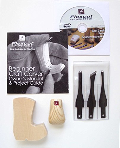 FLEXCUT Carving Tools, Beginner Craft Carver Set, 3 Carving Blades, Palm Handle and DVD Included (SK110) FLEXCUT
