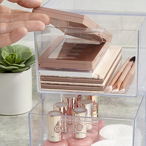 STORi Audrey Stackable Clear Bin Plastic Organizer Drawers | 2 Piece Set | Organize Cosmetics and Beauty Supplies on a Vanity | Made in USA STORi