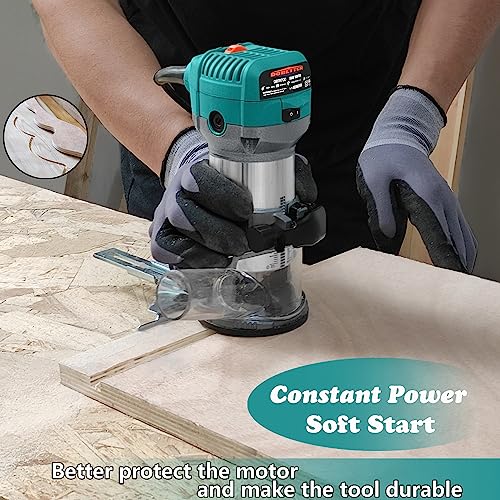 Dobetter 6.5-Amp Wood Router Tool, 1.25 HP Compact Trim Router with 6 Variable Speed, 12 Wood Router Bits, 1/4" & 3/8" Collets and Dust Hood -DBTR700 Dobetter