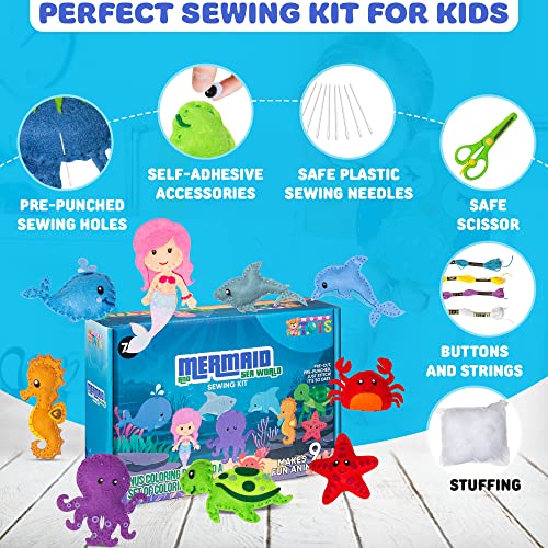 MOMOTOYS Make a Mermaid Toy Kids Sewing Kits for Kids Ages 8-12 - Beginner Sewing Kit for Kids -Kids Felt Sewing Kit - Sew Spectacular Adorable MOMOTOYS
