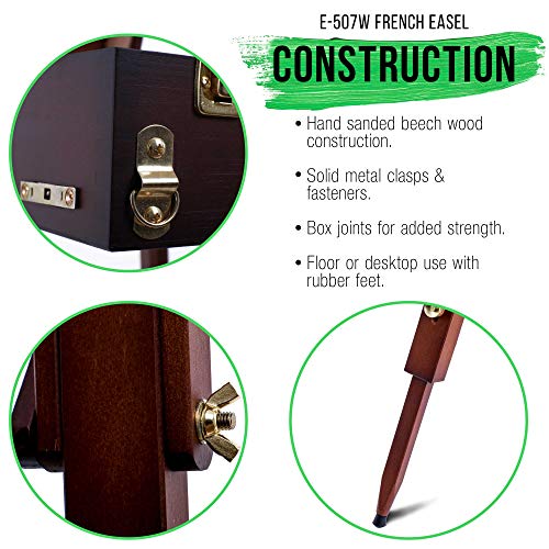 U.S. Art Supply Coronado Walnut Easel, Large Adjustable Wooden French Style Field and Studio Sketchbox Tripod Easel with Drawer, Artist Wood Palette, US Art Supply