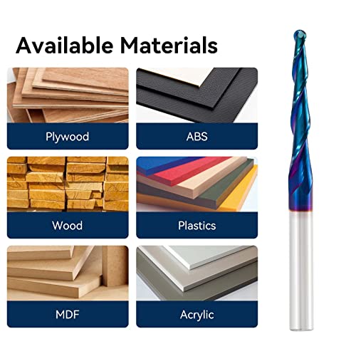 CNC Router Bits Spiral Tapered Ball-Mill 2D & 3D Carving Bits, 2.4 Deg Tapered Angle Ball Tip R1.5, 1/4"Shank 3"OVL for Wood Carving Engraving YOKISHUN
