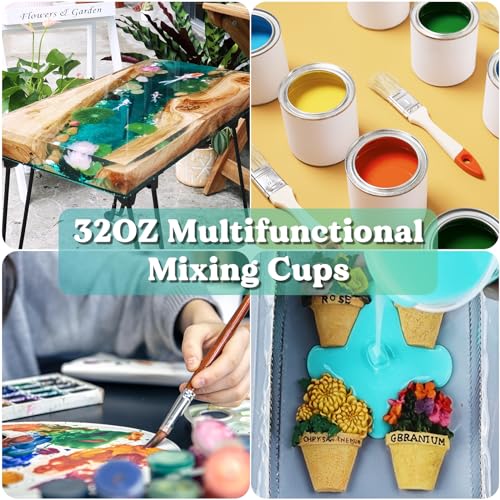 LET'S RESIN Resin Mixing Cups, 50pcs 32oz(1000ml) 2 Scales Accurate Paint Mixing Cup with Protective Gloves, Sturdy & Thick Disposable Measuring Cups LET'S RESIN