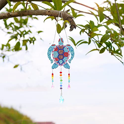 5D Diamond Painting Animal Wind Chimes, Sea Turtle Diamond Paint by Number Kits Hanging Pendant with Chain for Home Wall Window Decor, Adults Kids Bairdish
