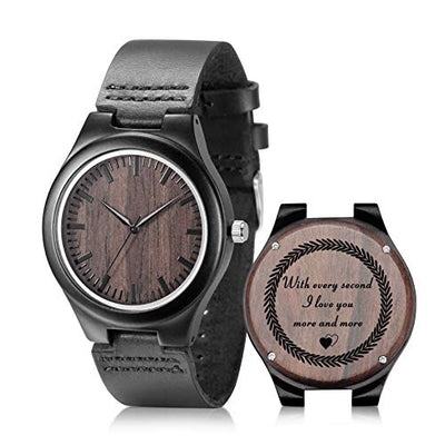 UMIPHIMAT Engraved Wooden Watches for Boyfriend Husband - Personalized Ebony Wood Watch for Birthday Anniversary Valentines Day Gifts