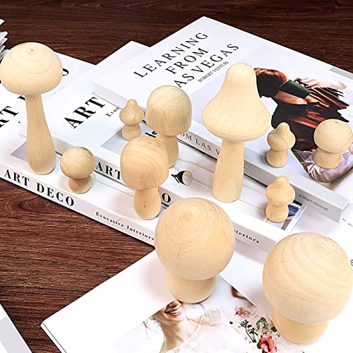12Pcs Unfinished Wooden Mushroom Natural Mini Wooden Mushroom Various Sizes Plain Unpainted Wooden Mushroom for Arts and Crafts Projects, DIY Tmtains