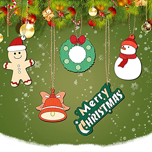 Springflower 36pcs Wooden Christmas Ornaments for Hanging Decorations,12 Styles Unfinished Wood Slices with Holes for Kids,DIY Craft Gift Toys with SpringFlower