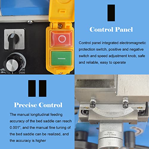 INTBUYING Mini Metal Lathe Machine 7''x14'' Benchtop Lathe Machine Precision Hobby DIY Table Lathe Horizontal Metalworking Wood Lathe Machine INTBUYING