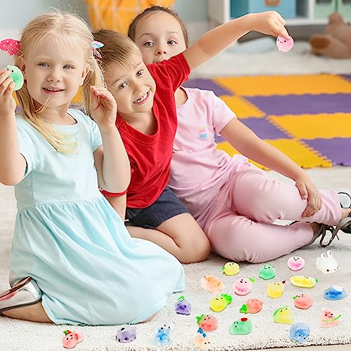 WATINC 24pcs Mini Squeeze Stress Balls, Fruit Animal Fidget Toys Party Favors for Kids, Sensory Stress Relief Squeeze Toy with Water Beads, Cute WATINC