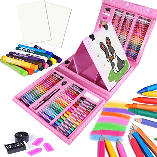 208 Pcs Art Supplies, Brand Drawing Art Kit For Kids Adults Art Set With  Double Sided Trifold Easel, Oil Pastels, Crayons(pink)