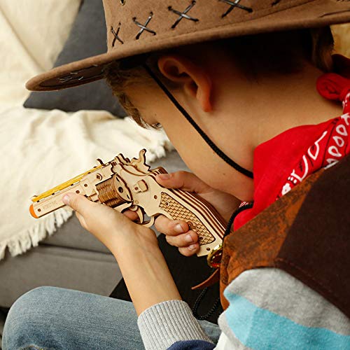 3D Wooden Puzzles Rubber Band Gun Model Craft Kit Unique Gift Mechanical Model Brain Teaser (Revolver Toy) ROKR