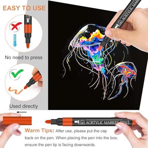 NICETY 58 Colors Acrylic Paint Pens Paint Markers, 3mm Medium Tip Point Acrylic Paint Pens for Rock Painting, Canvas, Wood, Ceramic, Glass, Stone, NICETY