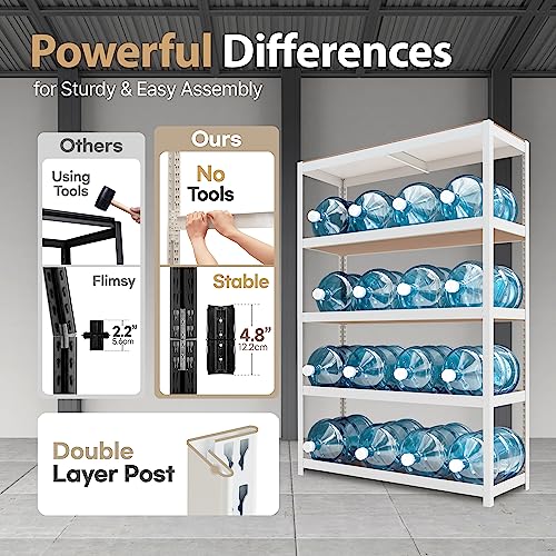 HOMEDANT House Z-Beam White 48" Wide Heavy Duty Garage Storage Shelving Adjustable 5-Tier Metal Shelves Laminated Organization Shelf Industrial HOMEDANT