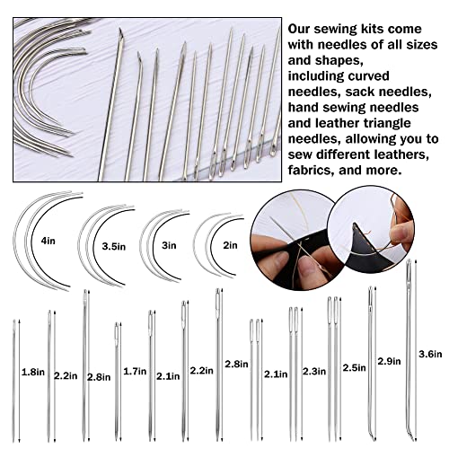 Yizzvb 46Pcs Leather Stitching Sewing Kit, Leather Sewing Tool Kit with 4mm Lacing Stitching Chisel, Waxed Thread and Large-Eye Stitching Needles for Yizzvb