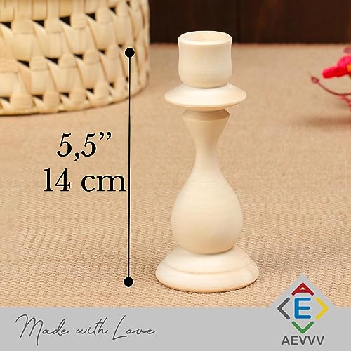 Handmade Wooden Candle Holder Set of 3 - DIY Unfinished Wood Crafts | Natural Wood Pillar Candle Holders 5.5" Tall AEVVV