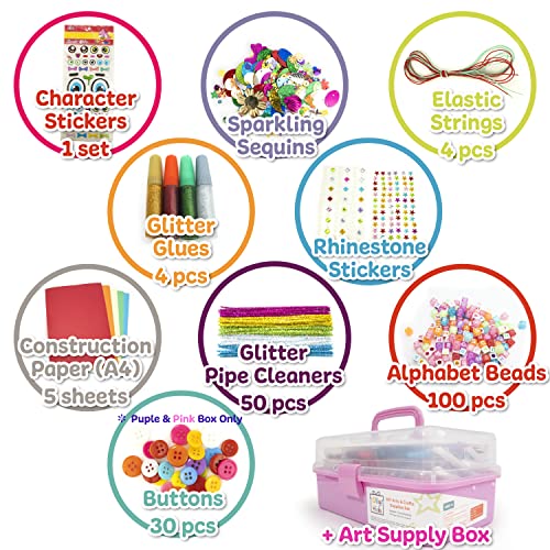 Olly Kids Arts and Crafts Supplies for Kids Girls 4 5 6 7 8 9 10 11 & 12- Ultimate Crafting Supply Set in Portable 3 Layered Plastic Art Box Olly Kids
