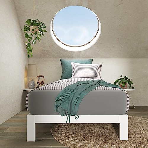 ZINUS Arnav Twin Metal Platform Bed Frame with Wood Slat Support, No Box Spring Required, Easy Assembly, White Zinus