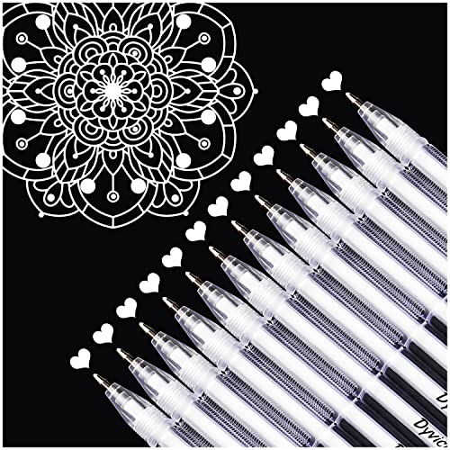 Dyvicl White Gel Pens, 0.8 mm Fine Pens Gel Ink Pens for Black Paper Drawing, Sketching, Illustration, Adult Coloring, Journaling, Set of 12 Dyvicl