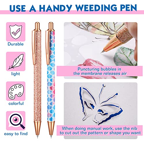 4 Pcs Weeding Tools for Vinyl, 2 Pcs Air Release Pen Glitter Craft Vinyl Weeding Pen Point Retractable Pin Pen with 2 Pcs Felt Squeegees Vinyl Spakon