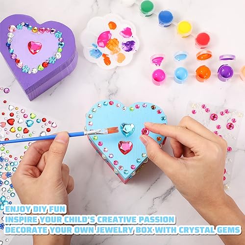 Kigley 6 Sets Paint Your Own Wooden Heart Boxes Arts and Craft Paint Kits Unfinished Wood Jewelry Box for Ages 2-12 Year Old Girls Boys DIY Craft Kigley