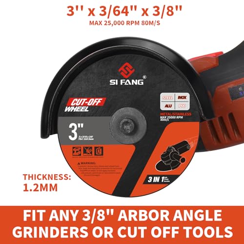 SI FANG 25Pcs 3 inch Cut Off Wheels with 1/4 in Mounting Mandrel Kit for Die Grinder, 3/8" Arbor Cutting Wheel with Pouch for Metal & Stainless Steel SI FANG