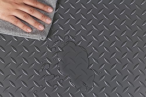 G-Floor Lite Diamond Tread Pattern Slate Grey Vinyl Rollout Garage Flooring Protector Mat for The Garage and Beyond - 7'6" x 14' Size G-Floor