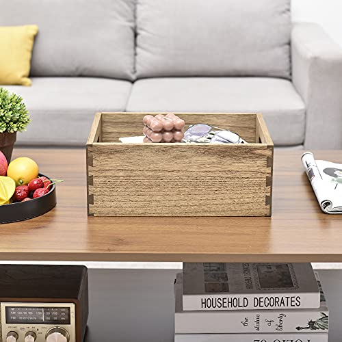 KIRIGEN Nesting Wooden Crates with Portable Handles for Home Organizer - Wood Rustic Decor Farmhouse Boxes/Basket Rolling Trays set of 3 Dark Brown KIRIGEN