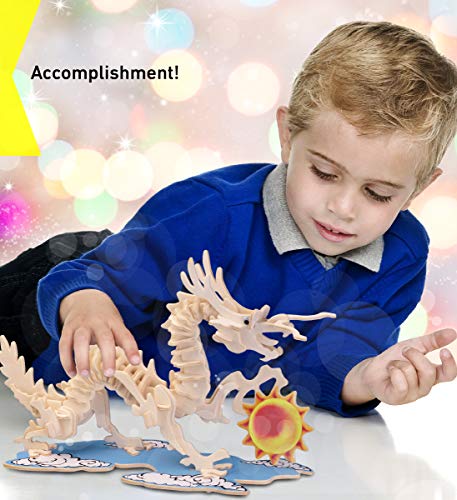 Puzzled 3D Puzzle Dragon Wood Craft Construction Model Kit, Fun Unique & Educational DIY Wooden Toy Assemble Model Unfinished Crafting Hobby Puzzle Puzzled