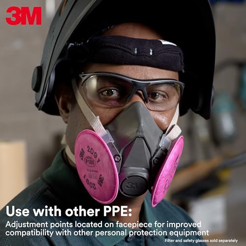 3M Half Facepiece Reusable Respirator 6200, NIOSH, Four-Point Harness, Comfortable Fit, Dual Airline Supplied Air Compatible, Bayonet Connections, 3M