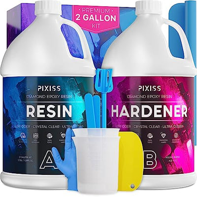 Epoxy Resin Crystal Clear Casting Resin for Epoxy and Resin Art | Pixiss Brand Easy Mix 2 Gallon Kit | Supplies for Tumblers, Jewelry Resin, Molds,