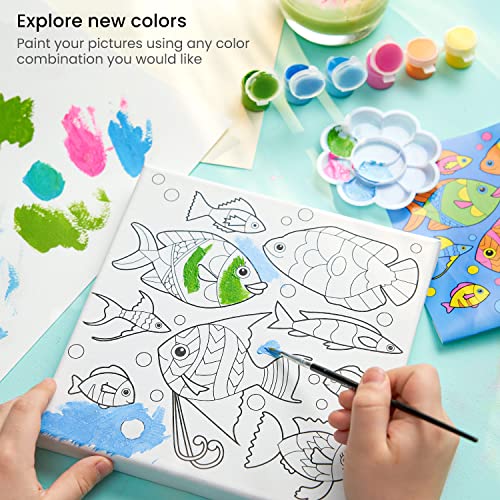 Arteza Kids Ocean Scenes Painting Kit, 4 Canvases, 8 x 8 in, 24 Acrylic Paints, 4 Paint Brushes, 4 Palettes, Kids Activities Ages 6 and Up Arteza Kids