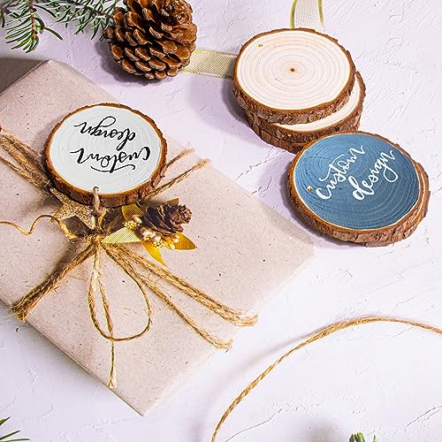 SENMUT Unfinished Wood Slices 30pcs 2.4"-2.85" Wood Circles for Crafts, Predrilled Natural Wood Rounds, Wooden Discs Perfect for DIY, Artistic SENMUT
