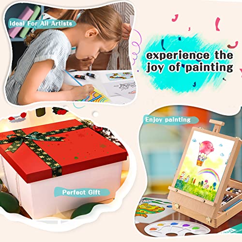 Art Paint Set with Wooden Easel Box, 24 Colors Acrylic Paints, 8 Paint Brushes, 6 Canvas Panel etc. Creative Paining Supplies kit for Kids, Student, Inburit