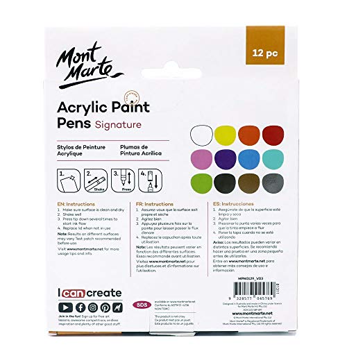 MONT MARTE Signature Acrylic Paint Pens, 12 Piece, Waterproof, Suitable for Most Surfaces Including Canvas, Card, Rocks, Fine Bullet Tip (1mm) MONT MARTE