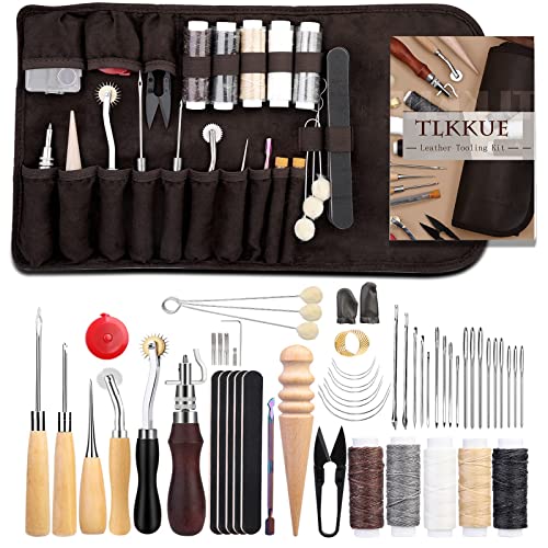  TLKKUE Leather Working Tool Kit, Leather Crafting Tools And  Supplies For Beginners Leather Sewing Upholstery Repair Kit