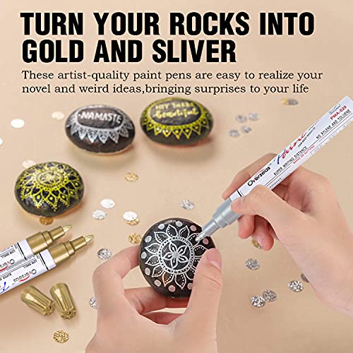 VHEONET Paint Pen 3 Gold & 3 Silver Metallic Permanent Acrylic Markers Set for Fabric Glass Plastic Rock Wood Ceramic Leather Tire Painting, Medium VHEONET