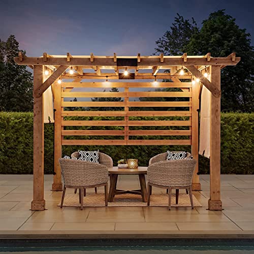 Sunjoy Cedar Pergola 10 x 11 ft. Wooden Hot Tub Pergola with Adjustable Canopy and Privacy Screen by SummerCove SummerCove