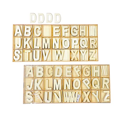 2 Inch 208 Pieces Wooden Letters Crafts Unfinished Wood Alphabet Letters  with Grid Tray (8 of Each Alphabet, 2 Trays)