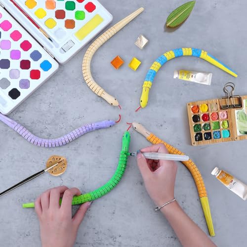 WOWOSS 10 Pcs Unfinished Wooden Wiggly Snakes Set, 12 inch Wooden Snakes Unfinished, Wooden Wiggly Snake, 12 Inch Natural Unpainted Flexible Timber WOWOSS
