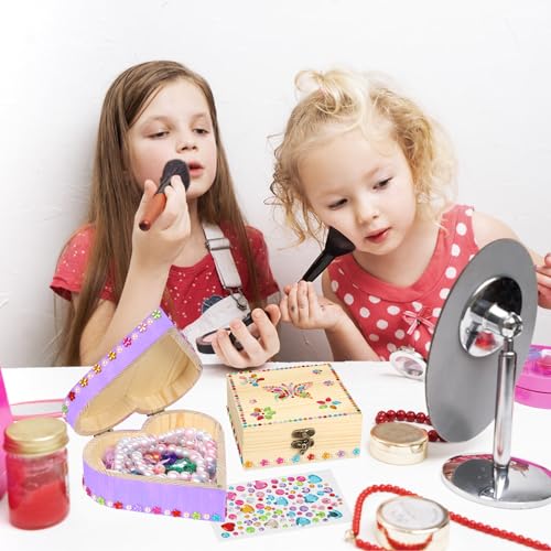 Fennoral 2 Pack Wooden Box Craft Kit for Kids Paint You Own Wooden Jewelry Box DIY Coloring Wooden Treasure Box Arts and Crafts Kit for Girls Art Fennoral