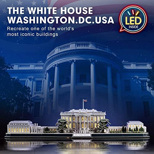 CubicFun 3d Puzzles for Adults LED Rotatable White House with Detailed Interior Model Kit, Lighting 3d Puzzle US Architecture Building Family Puzzle CubicFun